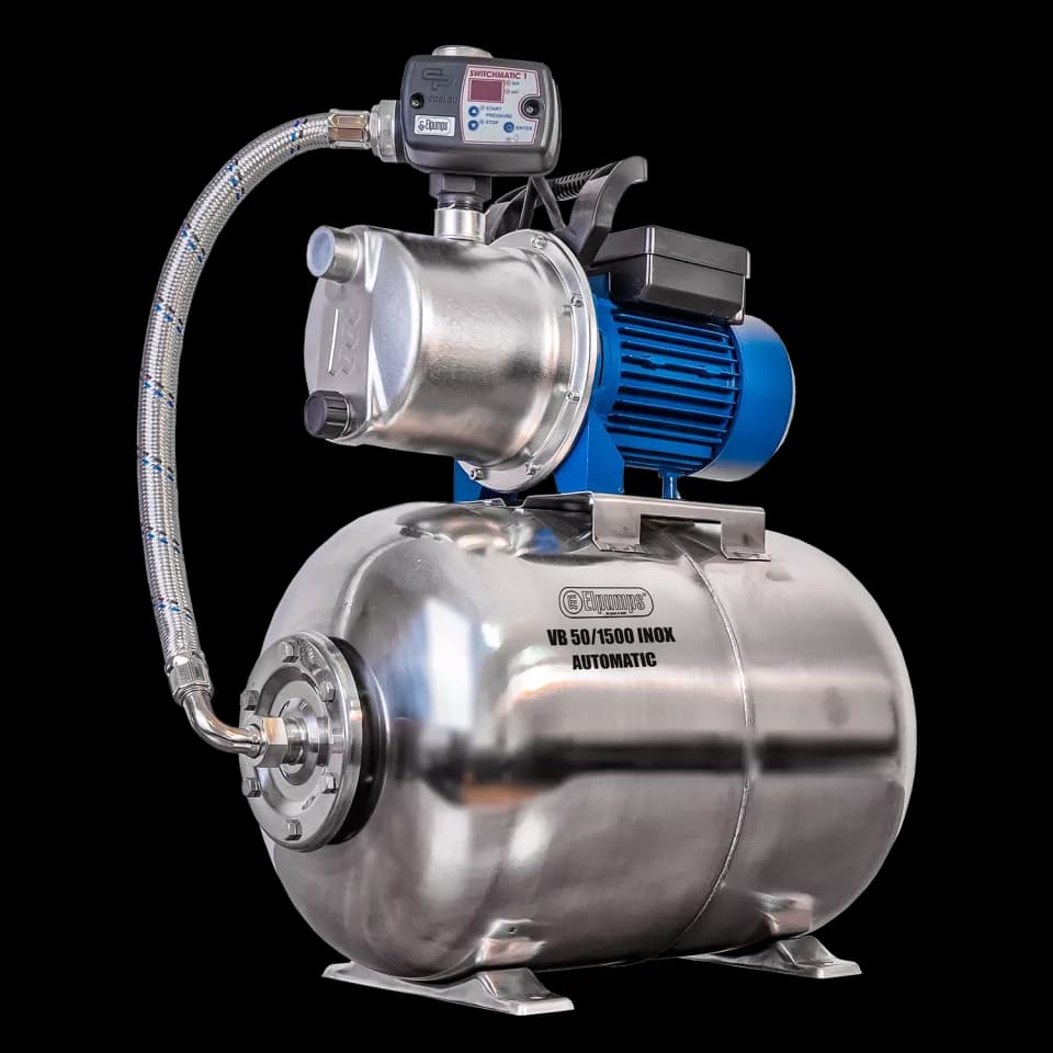 VB 50/1500 INOX Automatic Impianto idrico domestico, con girante, alloggiamento e serbatoio a pressione in acciaio INOX, 1500 W, 6.300 l/h, 4,8 bar, 50 L